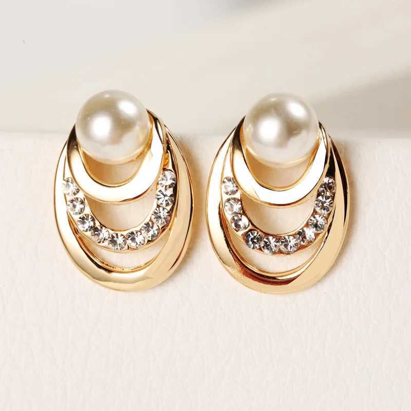 Korean Design Crystal Imitation Pearl Stud Earrings For Women Elegant Multi-layer Circles Gold Color Fashion Jewelry XJ250623