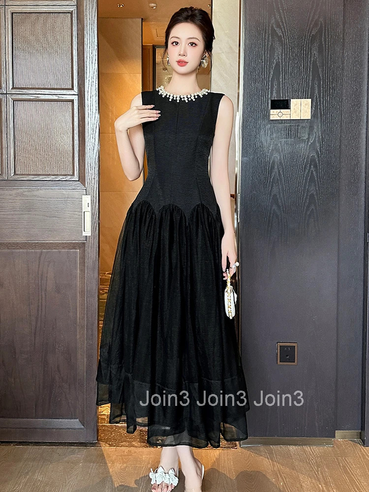 Summer Fashion Casual Black Gown Evening Dress Women Clothes Elegant O-Neck Sleeveless Slim Maxi Robe Party Prom Vestidos Fiesta