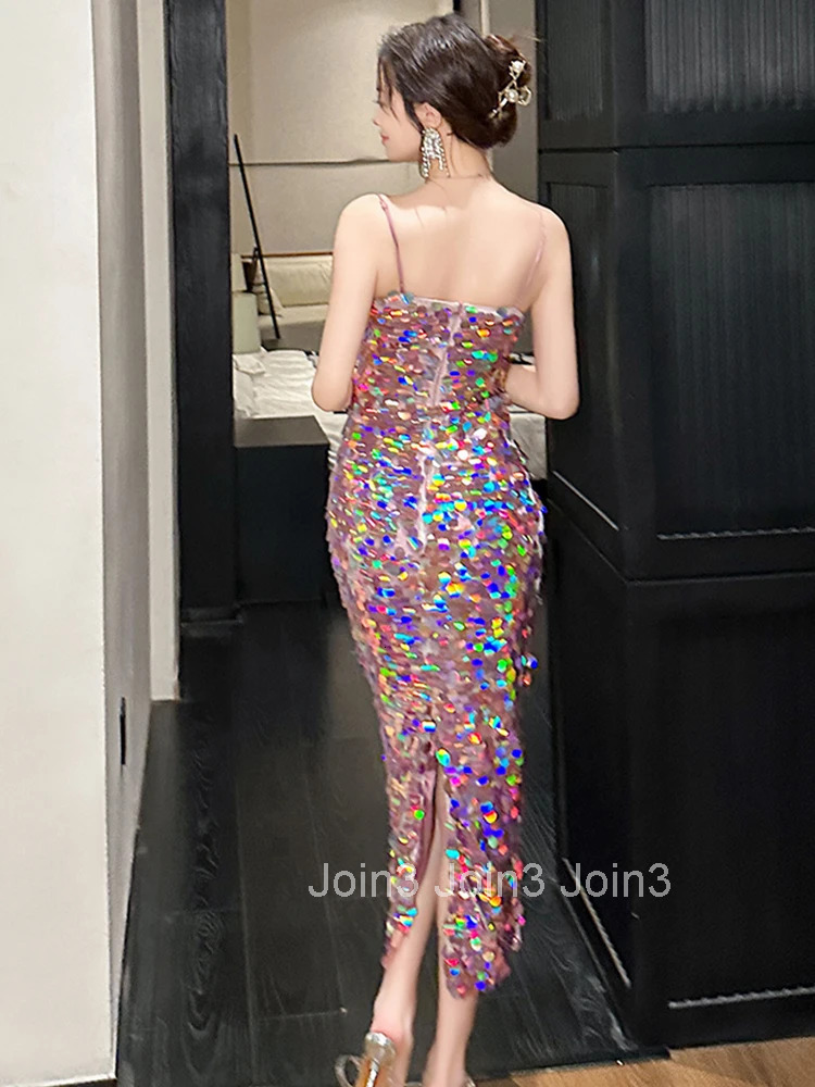 New Summer Fashion Lady Hotsweet Sparkly Sequin Evening Dress Women Clothes Sexy Strap Slim Long Party Prom Club Vestidos Fiesta