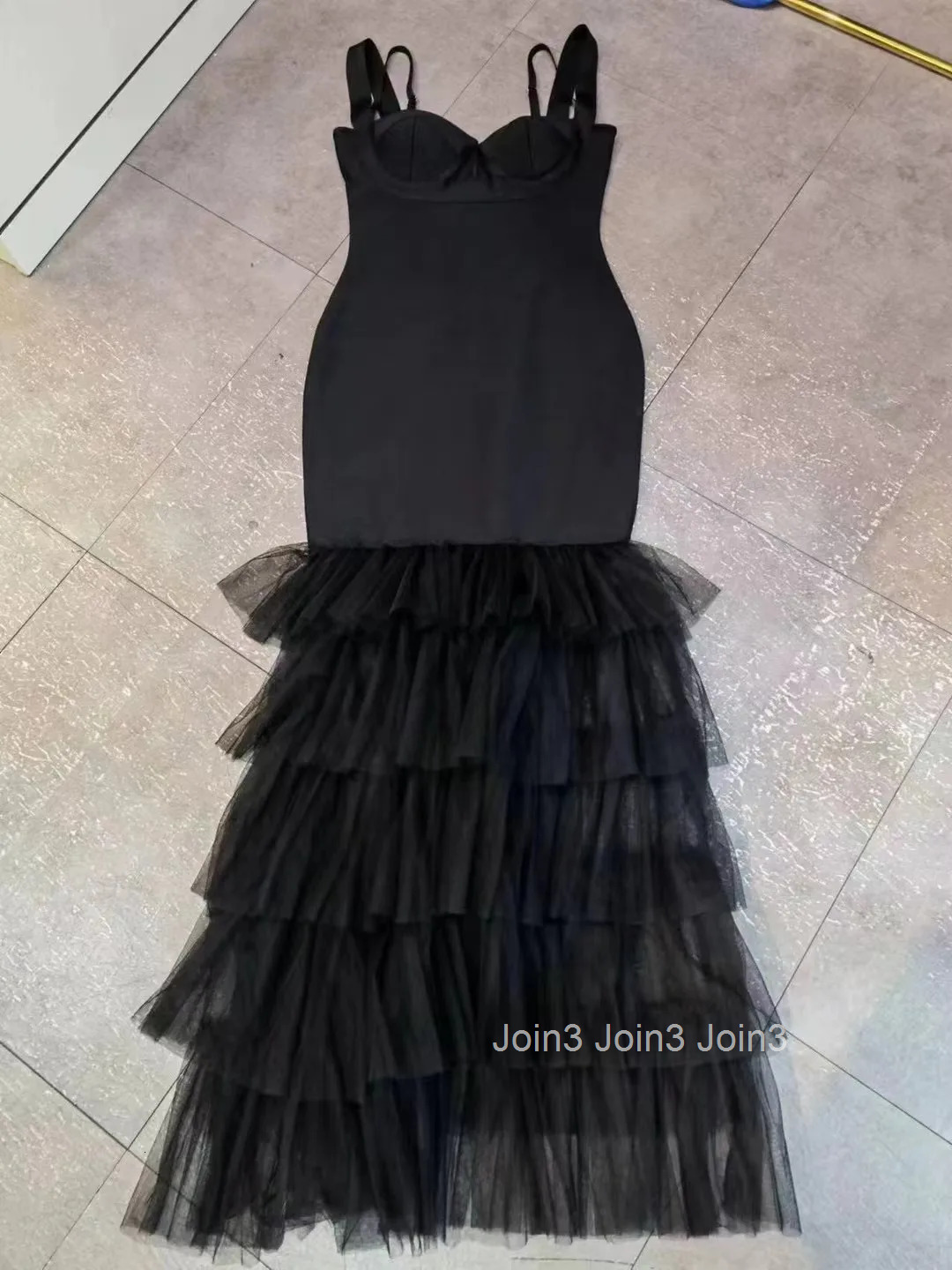 Spring Black Xshape Sexy Bandage Dress Fashion Gauze Splicing Fish Tail Skirt Elegant Womens Clothing Evening Dinner Gown