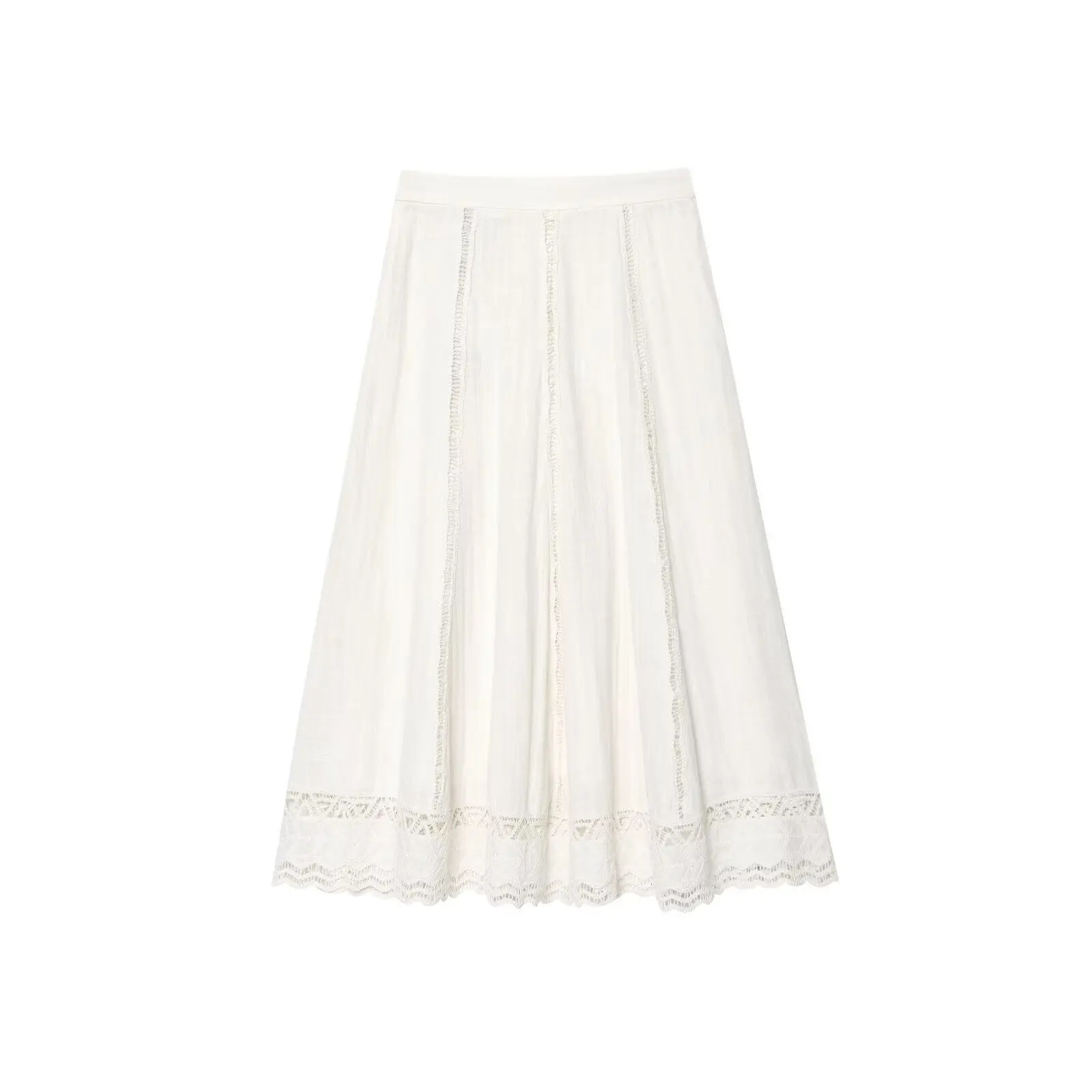 MYST ZA2025 summer womens casual fashion versatile hollow crochet details standup collar short shirt with skirt 250614
