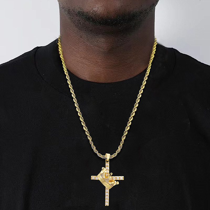 Luxury Moissanite Jewelry Luxury Diamond Inlaid Cross Hip Hop Necklace Niche Unique Choker Pendant Men's Accessory