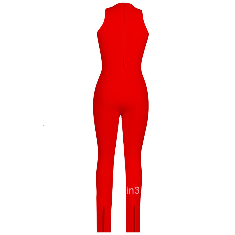 Elegant Womens Bandage Jumpsuits Club White Gauze Flash Drill Sleeveless Long Pants Lady Bodycon Pantsuits New Fashion 2025