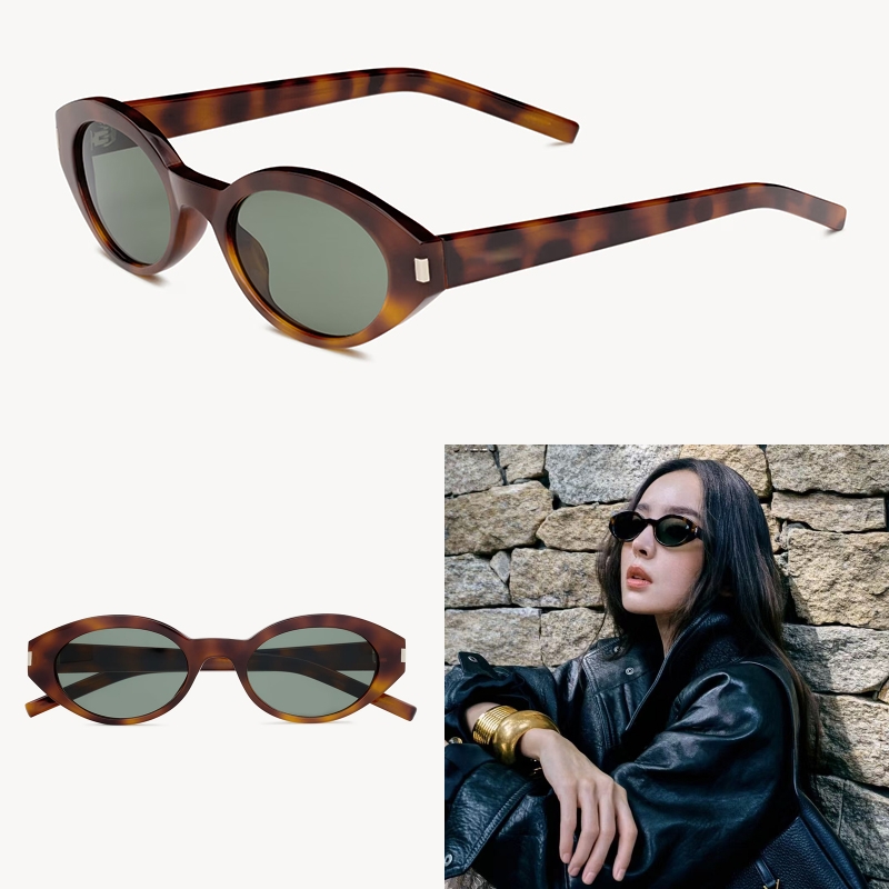 Luxury SL Designer sunglasses for women 567 vacation glasses men trendy street shooting sunglasses with narrow cat eye frames in havana acetate green lens with box