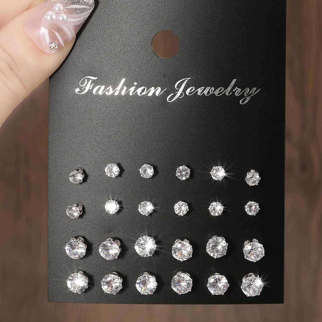 New 12 Pair Pack White Shiny Wedding Stud Earrings Set For Women Men Crystal Rhinestone Earrings Party Jewelry Accessories Gifts XJ250623