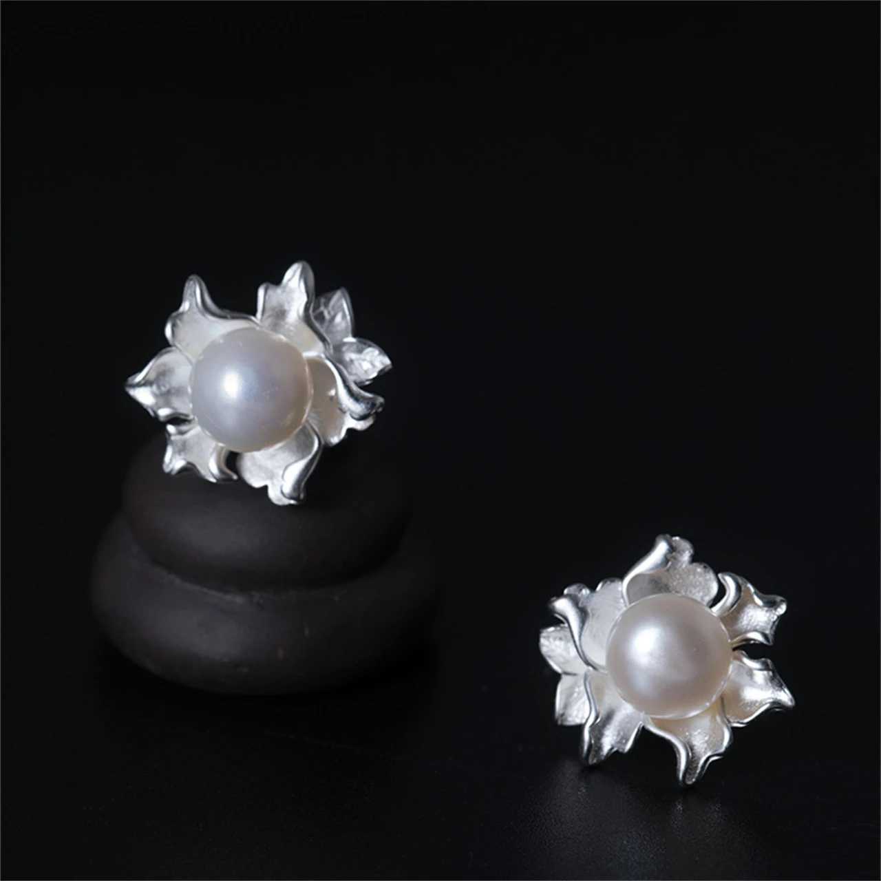 925 Sterling Silver Flower Earrings Fashion Chinese Style Natural Pearl 7.6mm Women Gifts Young Simple Jewelry WholesalesXJ250623