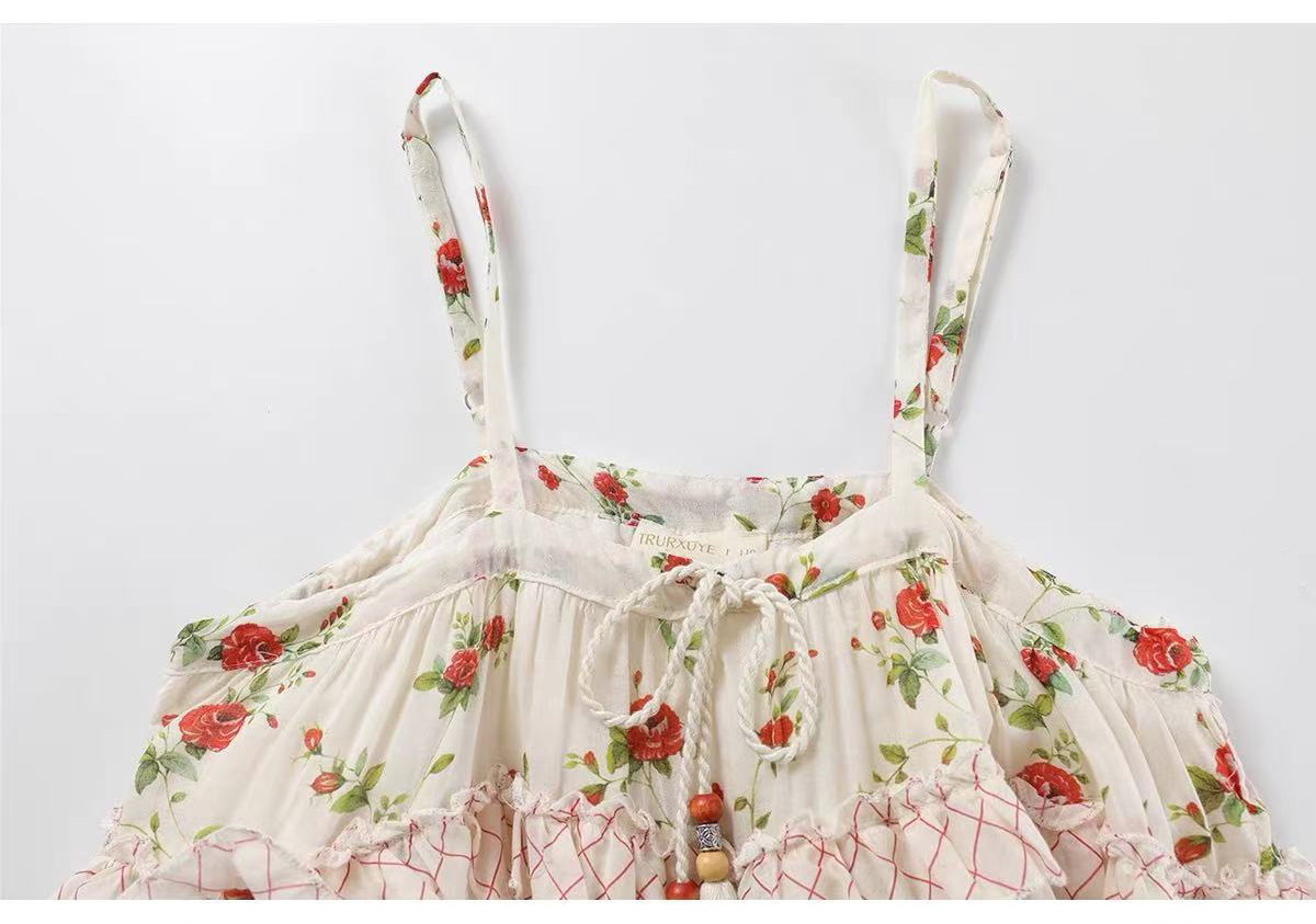 Girls' printed camisole dress is fashionable and casual