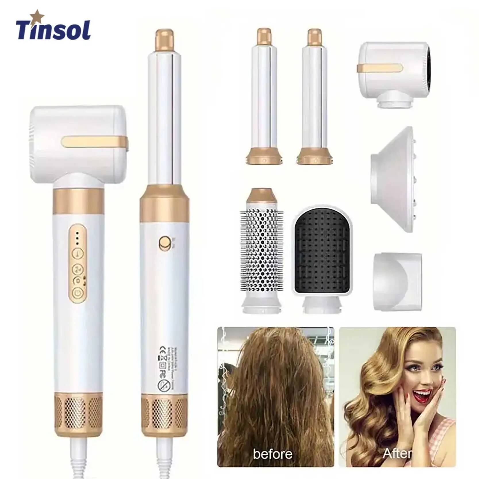 7-in-1 Multi-Function Dryer 1400W Powerful Straightener Brush Hot Comb Set Hair Styler Professional Curling Iron