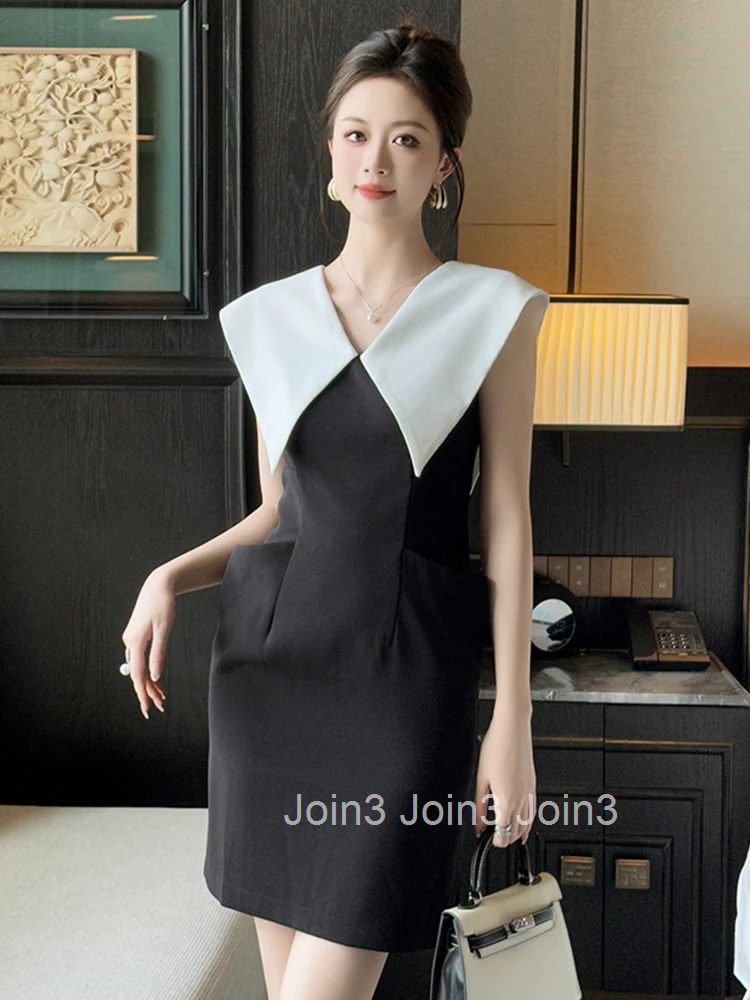 Women Clothes Sweet Lapel Sleeveless Slim Mini Short Pencil Dress Fashion Party Prom Vestidos Casual Formal Occasion Summer New