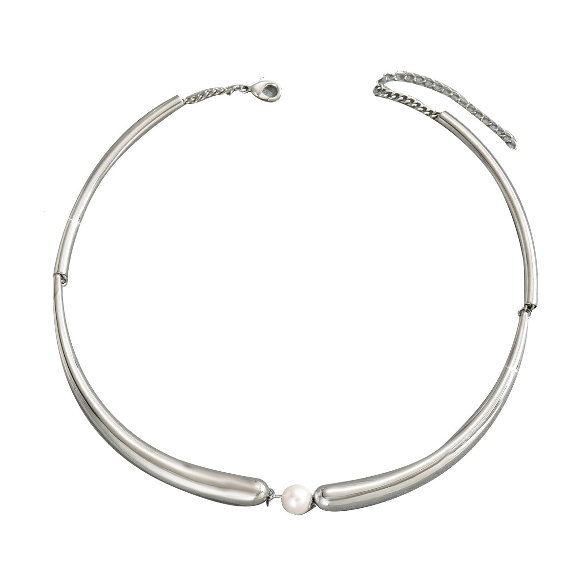 Unique Designer Geometric Hook Pearl Choker Long Necklace Women's Jewelry