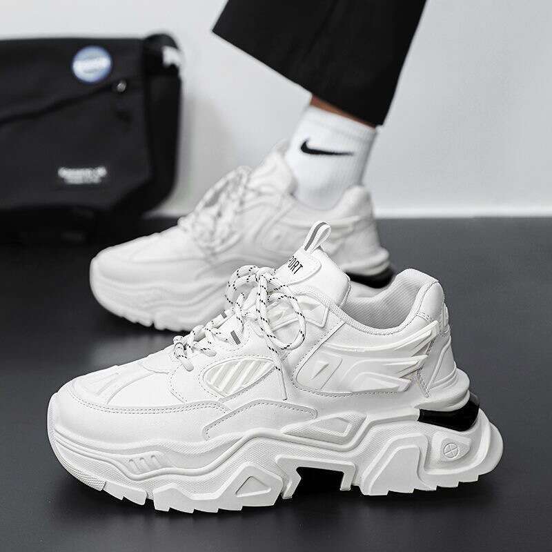 2024 Spring Men's New Breathable White Sneakers Korean Style Versatile Height Increasing Sports Casual new Dad Shoes