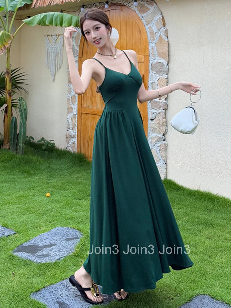 Women Vacation Clothes Sexy Sling Backless Bandage Slim A-Line Maxi Long Dress Elegant Fashion Party Prom Vestidos Robe Summer
