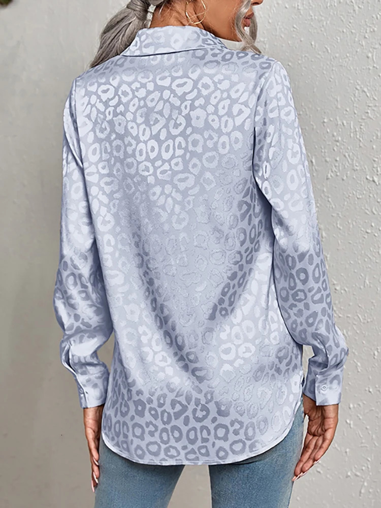 Women Leopard Print Blouse Spring Summer Long Sleeve Lapen Vintage Button Up Shirt Office Lady Satin Tunics Harajuku Top 250617