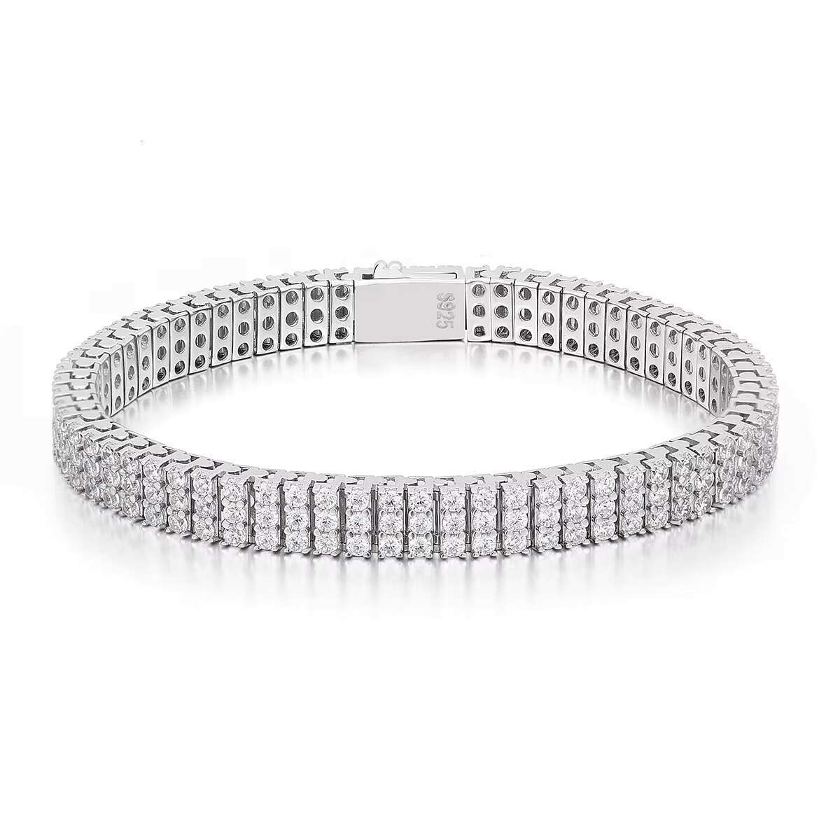 Unique Design Three-row White Moissanite Tennis Chain Ice Crystal 925 Silver Bracelet Hip-hop Style Mens Diamond Bracelet
