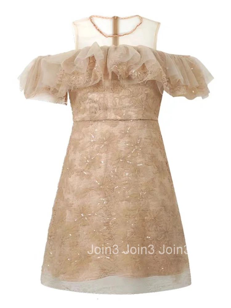 Fashion Lace Sparkly Sequin Gown Evening Dress Women Clothes Mesh Sheer Sexy Off-Shoulder Short A-Line Party Prom Vestido Fiesta