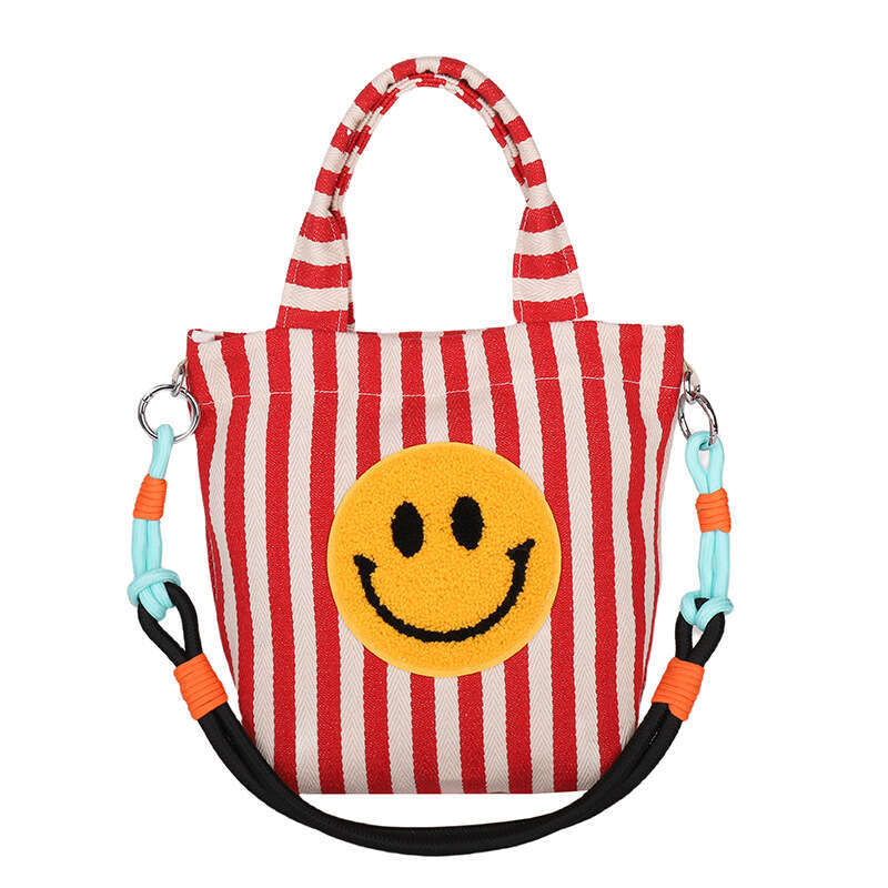 2025 Summer New Canvas Women's Bag Smiley Face Cute Cartoon Commuter Tote Large Capacity Crossbody Handbag Trendy