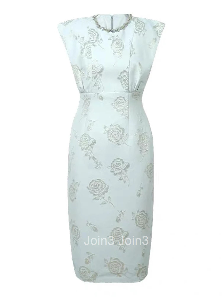 Summer Fashion Work Style Formal Occasion Pencil Dress Women Clothes Elegant Rose Print Sleeveless Slim Midi Party Prom Vestidos