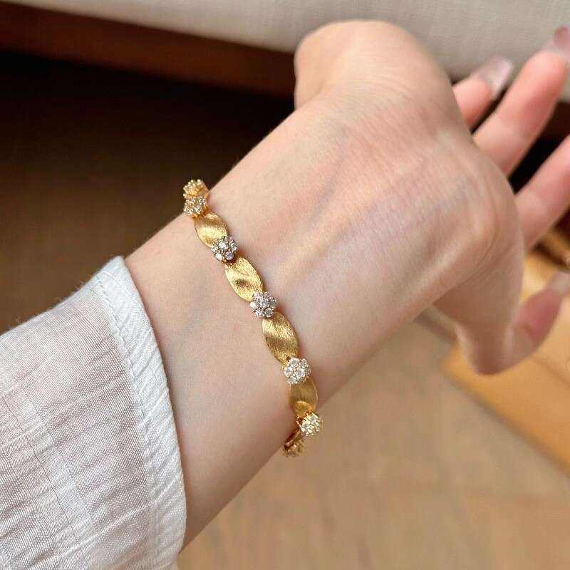 French Handmade Brushed Satin Ribbon Bracelet Vintage Mid-Century Fashion High-End Old Money Style Micro Inlaid Full Dia