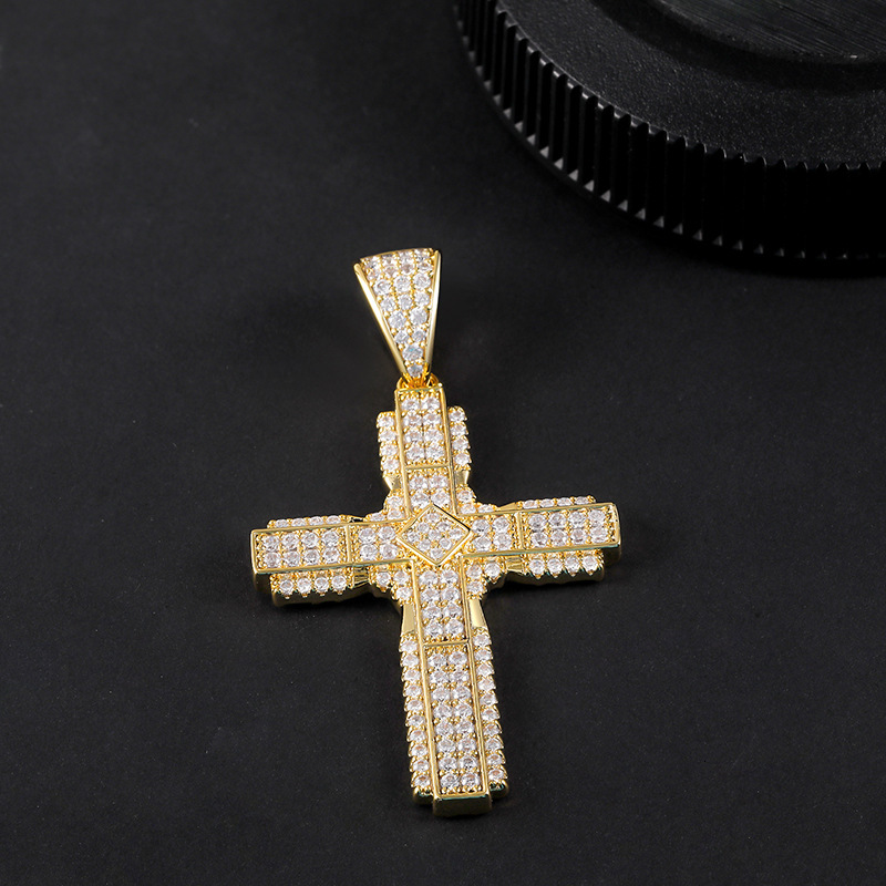 Luxury Jewelry Diamond set Full - Diamond Cross Pendant Necklace Unisex Hip Hop Moissanite Chain