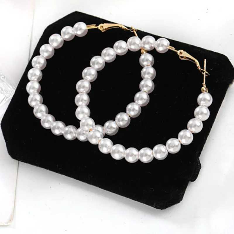 New Boho White Imitation Pearl Round Circle Earrings Women Gold Color Big Earrings Korean Jewelry Brincos Statement Earrings XJ250623