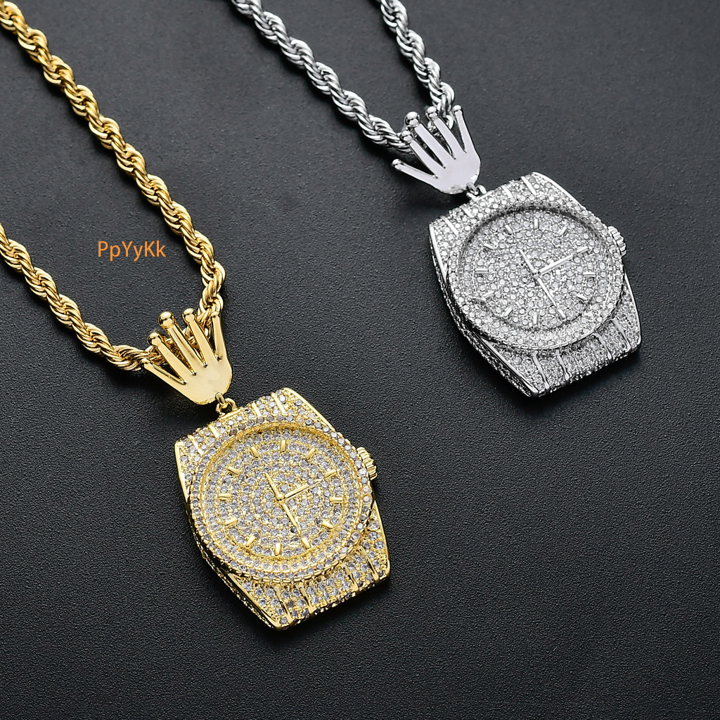 Luxury Moissanite Iced Out Bling Watch Dial Pendant Men's Trendy Swag Necklace druzy jewelry Pass the diamond tester
