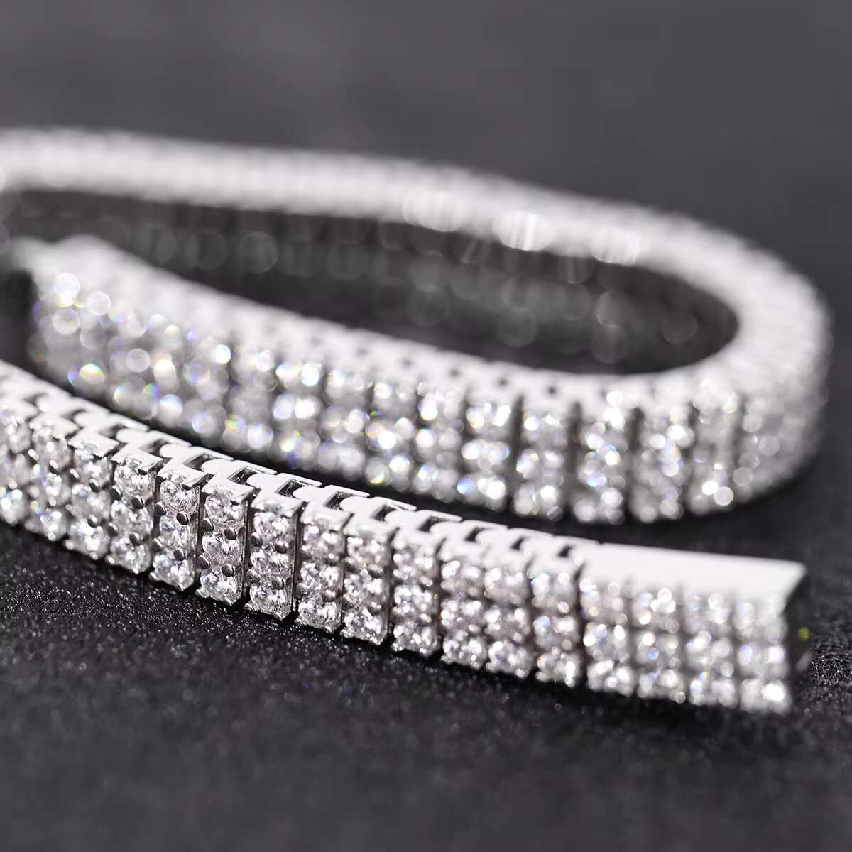 Unique Design Three-row White Moissanite Tennis Chain Ice Crystal 925 Silver Bracelet Hip-hop Style Mens Diamond Bracelet