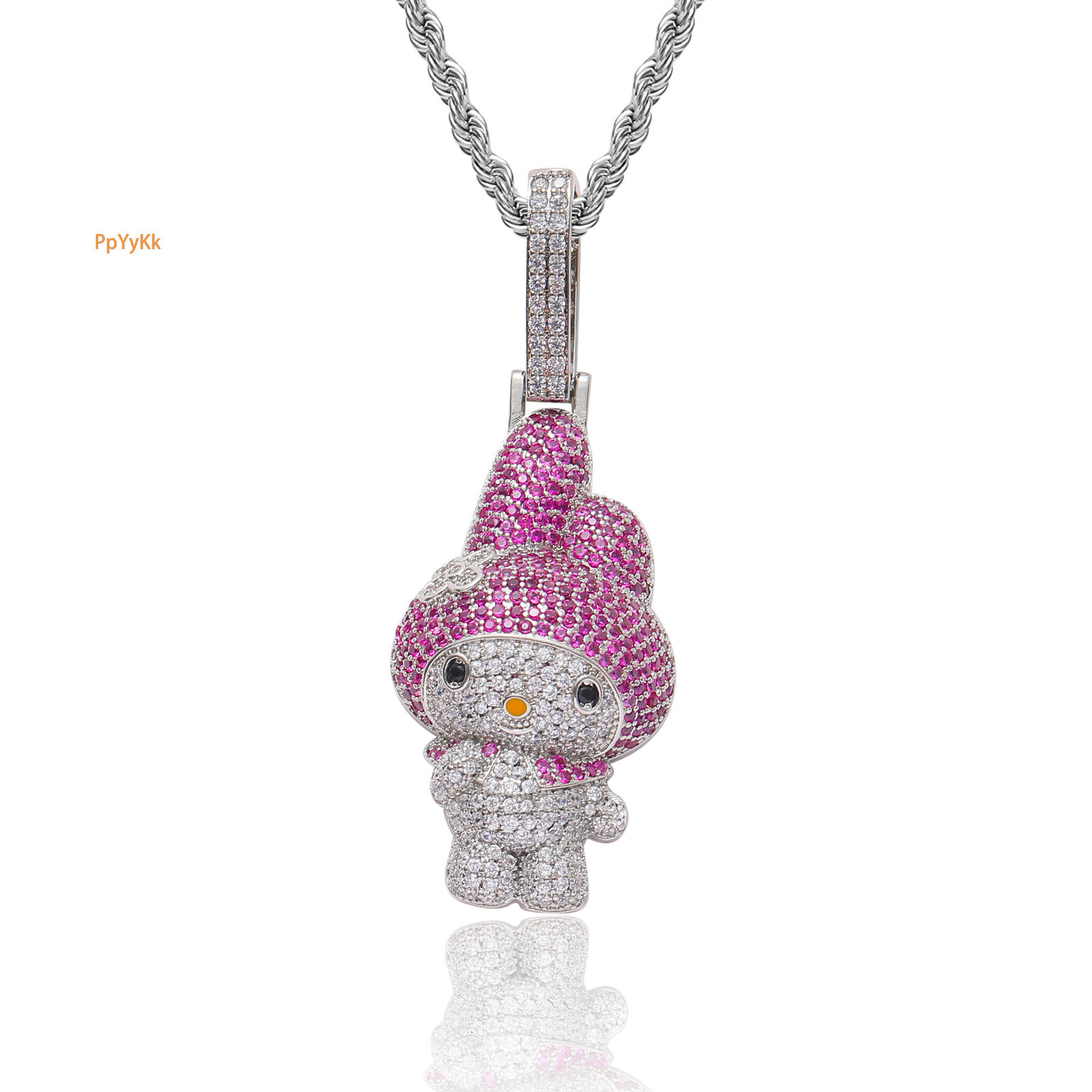 Moissanite Iced Out Trendy Diamond Studded Pendant Cute CartoonNecklace Personalized Versatile Couple Style Labubu Hip Hop Swag Accessory Pass the dia