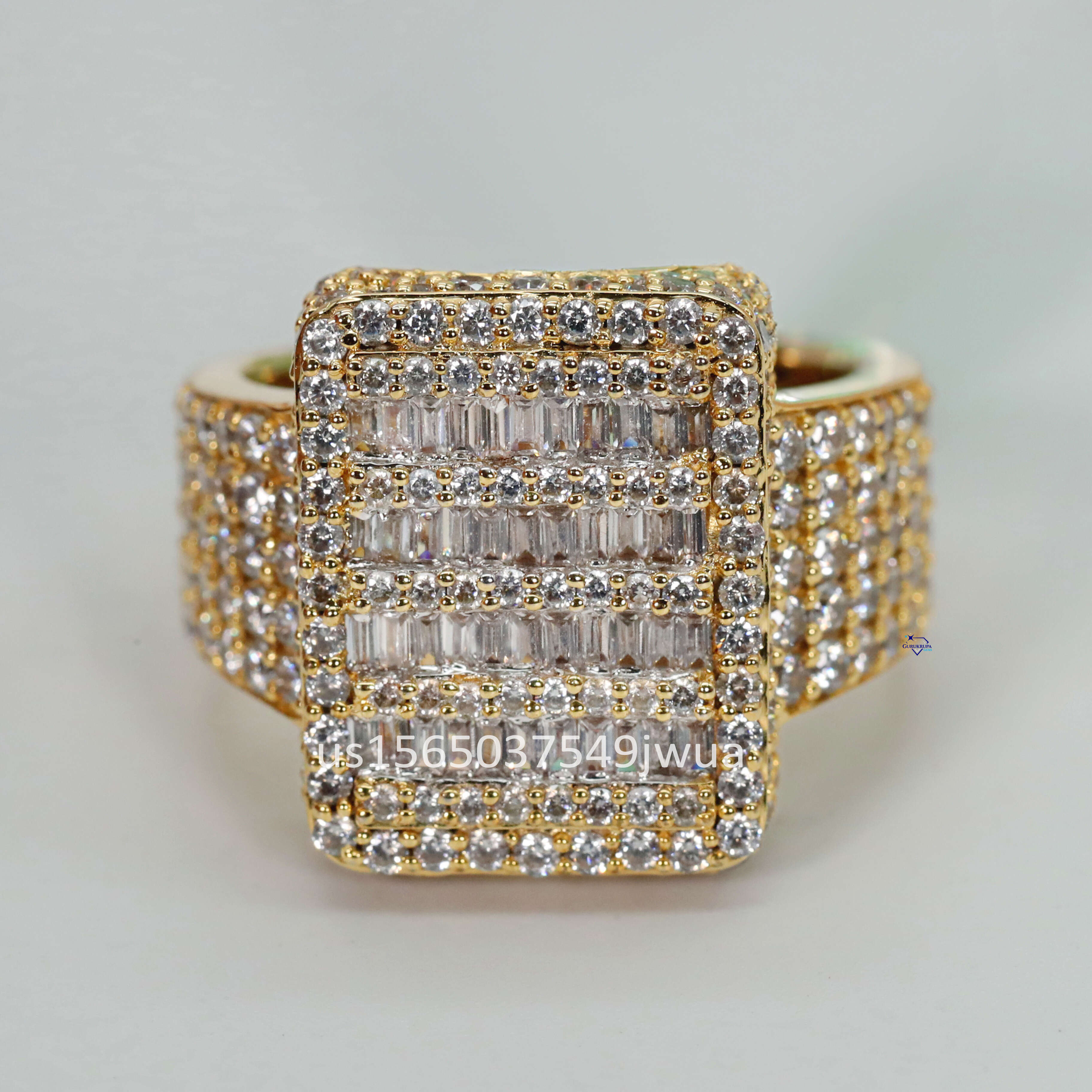 Mens Hip Hop Ring in 925 Sterling Silver With Round and baguette Cut Moissanite Diamonds Customize and Personalized Design