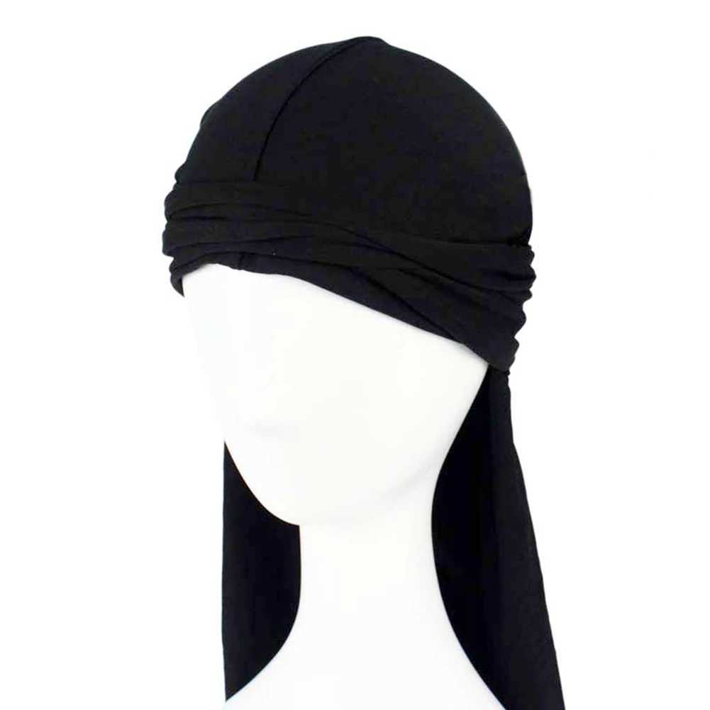 Fashionable Du-Rag Scarf Head Wrap Stylish Rap Band Tie Down Hat for Outdoor Sports Solid Bandana for Men Women in Black/White M250623
