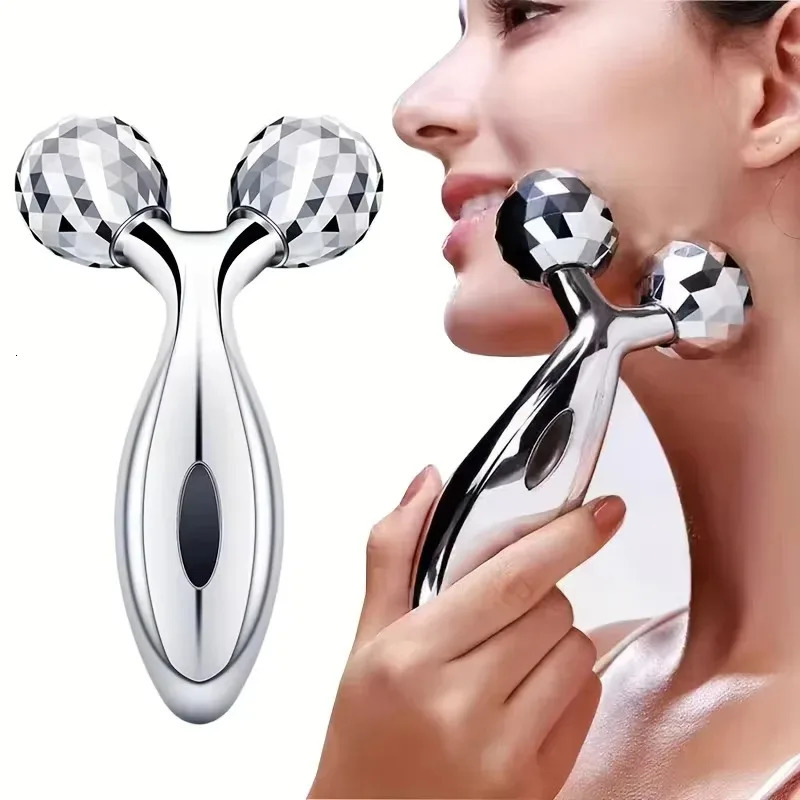 One Piece 3D Facial Roller Massage Tool 3D Roller Face Slimmer Manual Facial Massager Silver 250619