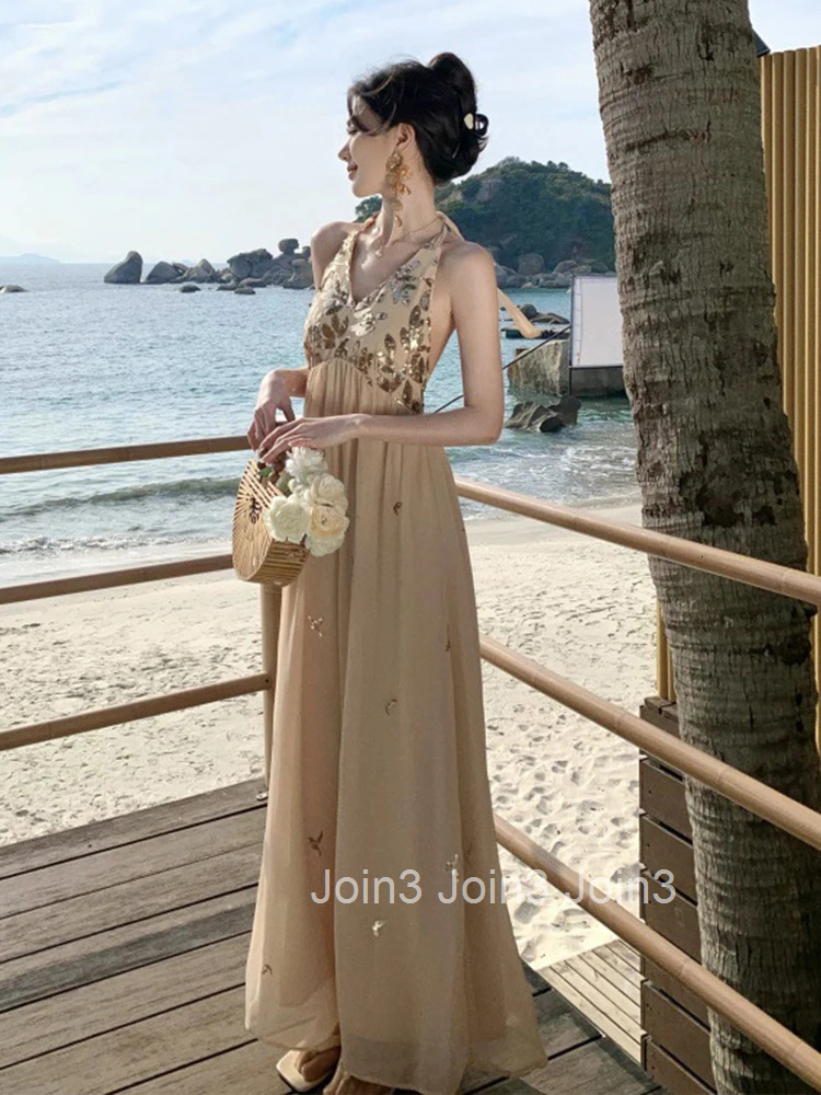 Women Clothes Sweet Chiffon Sexy Halter Backless Maxi Long A-Line Dress Elegant Fashion Evening Party Vestidos Robe Vacation New