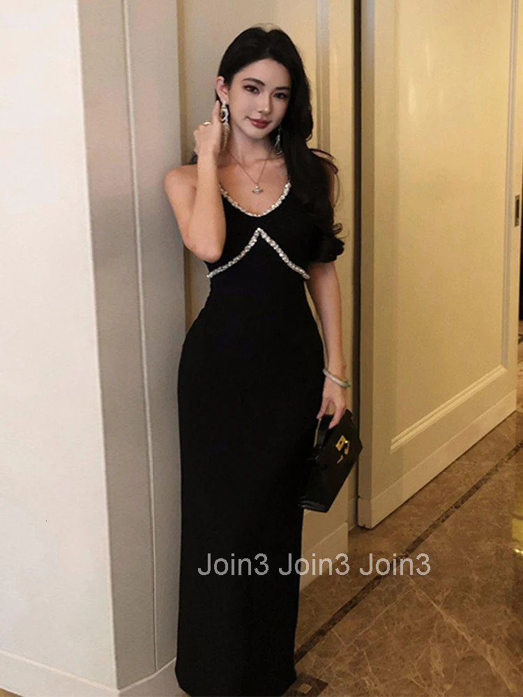 Women Clothes Vintage Black Sexy Strap Backless Slim Maxi Long Dress Elegant Luxury Fashion Evening Party Prom Vestidos Robe New