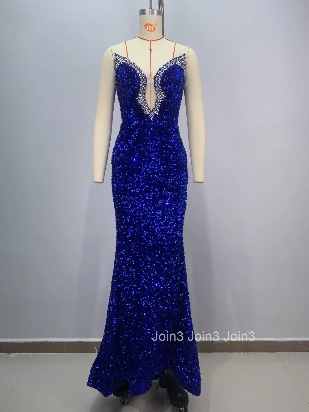 Fashion V-neck Red Carpet Host wedding Gown Chic Womens Wear Sequins Diamonds Gauze Splicing Long Trumpet Dress 72h Shipment