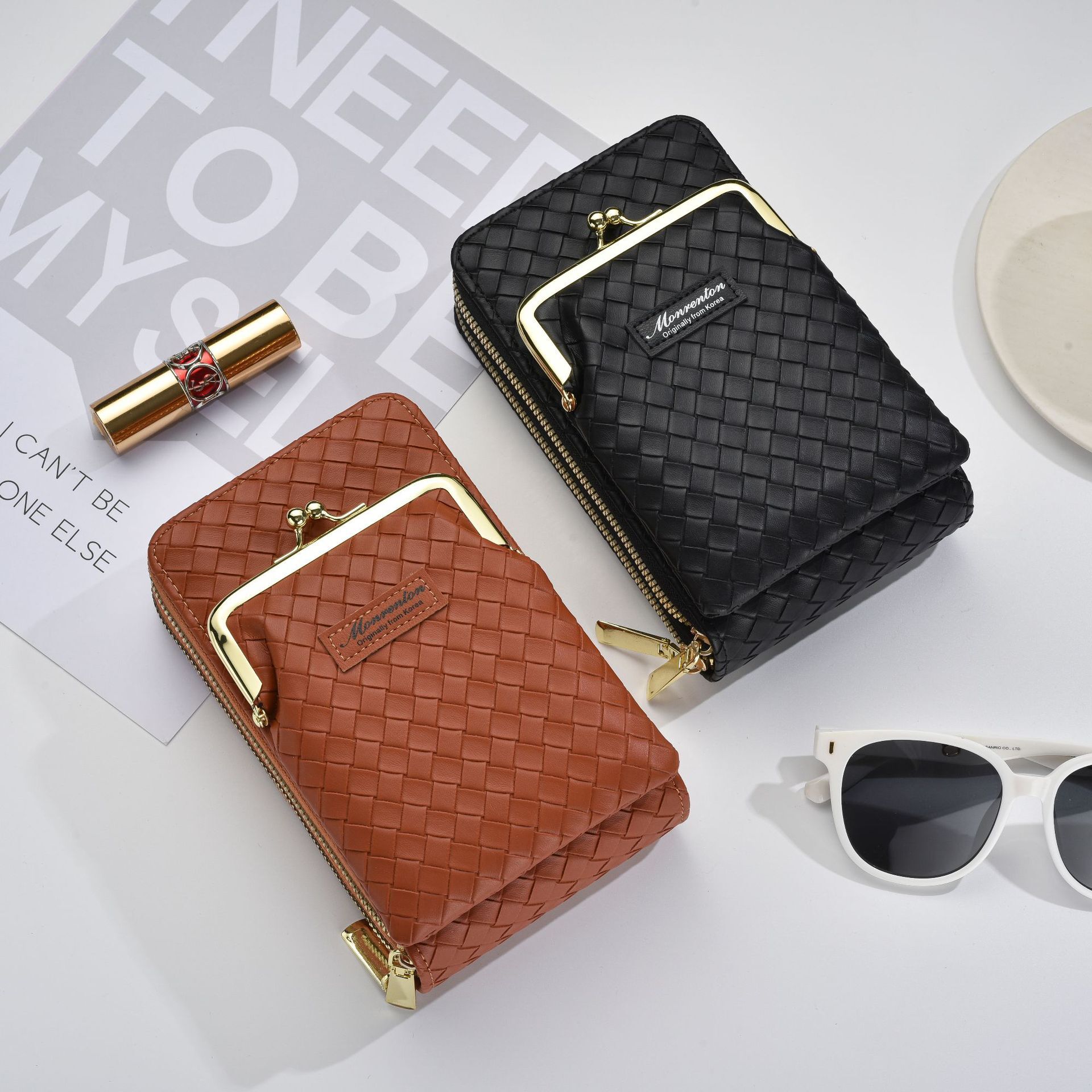 Free Shipping 2025 New Designer Bag Cross-border New Women's Simple Korean Style Wallet Double Zipper Bag Woven Texture Shoulder Crossbody Bag