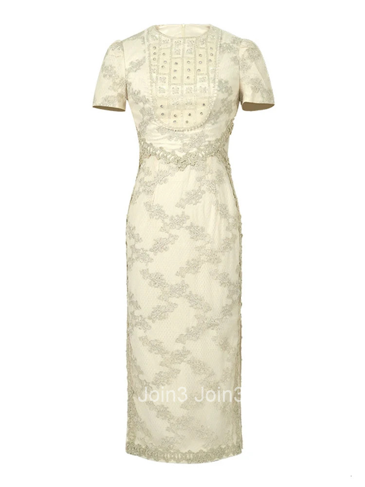 New Summer Fashion Lace Embroidery Evening Dress Women Clothes Casual Elegant O-Neck Short Sleeve Slim Midi Party Prom Vestidos