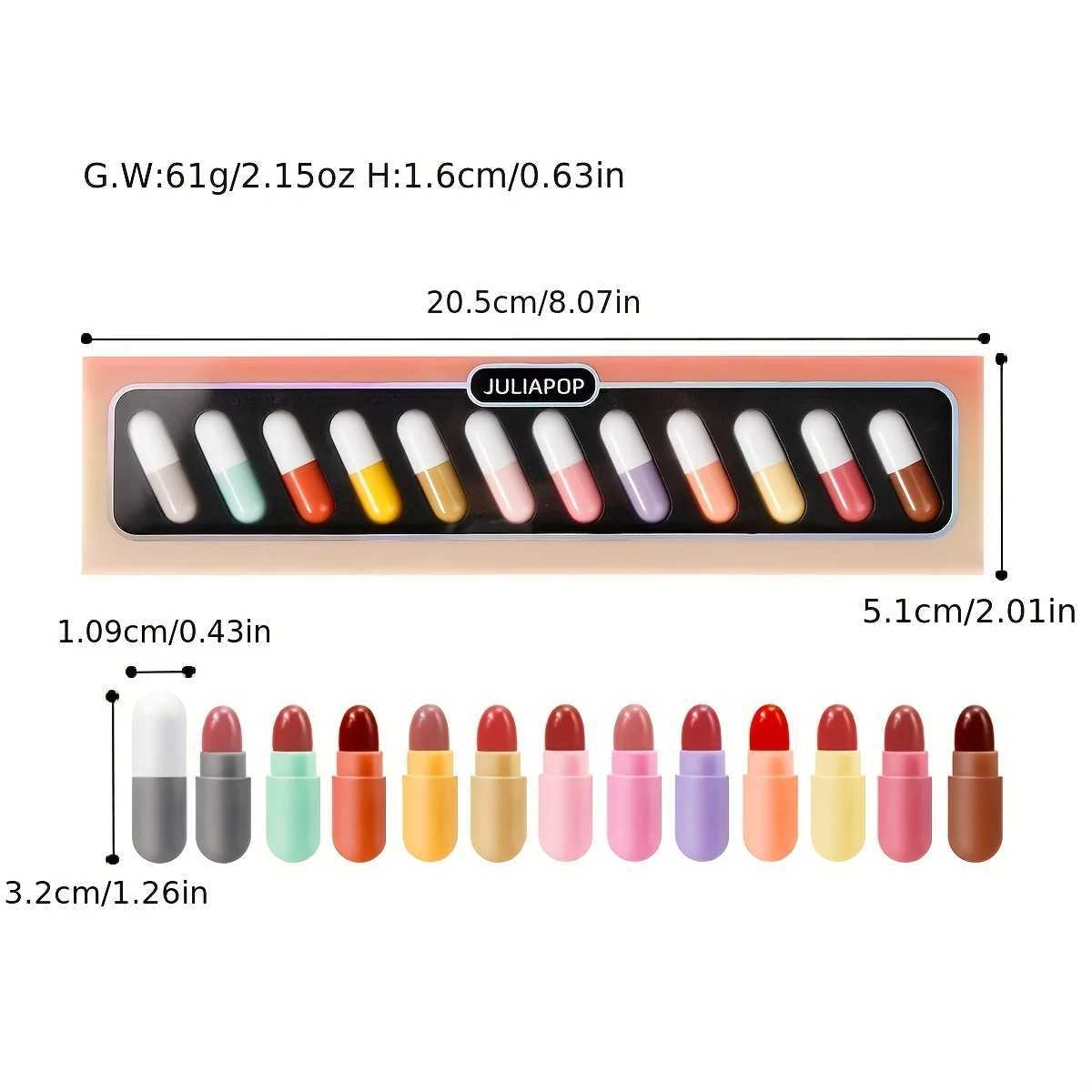 Mini Lipstick Set 12 Colors Capsules Matte Pill Shaped Lipstick Waterproof Long Lasting Mini Capsules Velvet Lipstick Set (12PCS) XJ250623