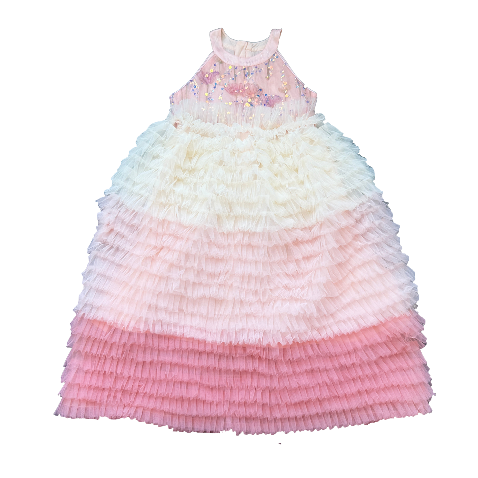 Girl's neck hanging dress casual dress fluffy dress rainbow gradient dress formal dress birthday party dress