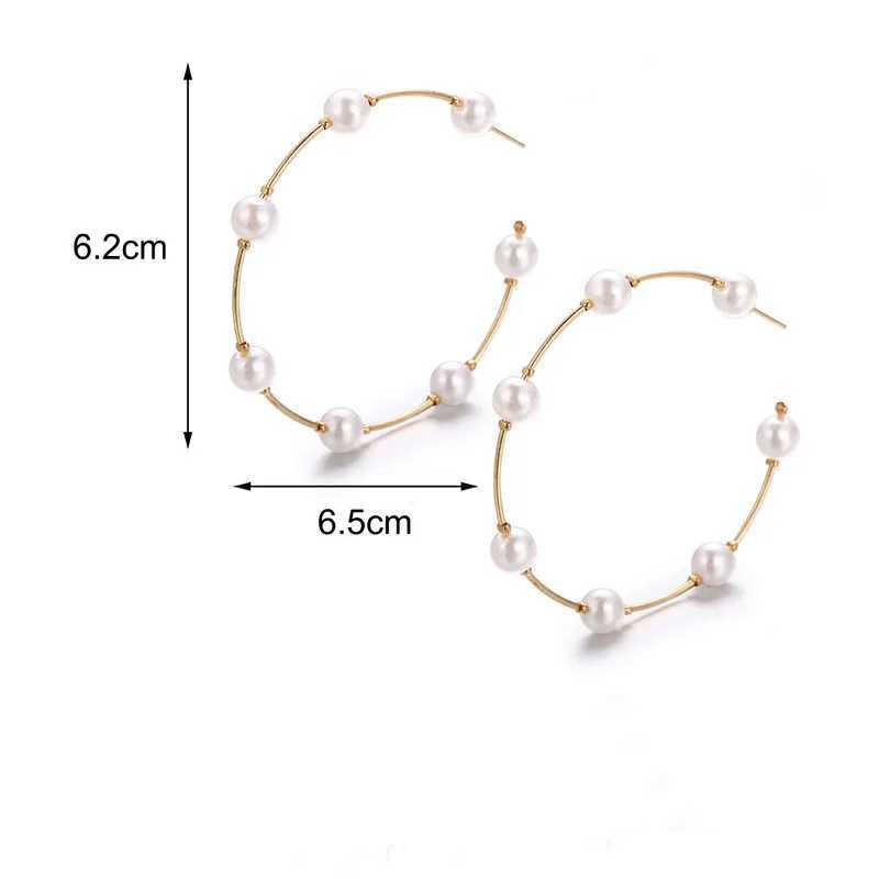 New Boho White Imitation Pearl Round Circle Earrings Women Gold Color Big Earrings Korean Jewelry Brincos Statement Earrings XJ250623