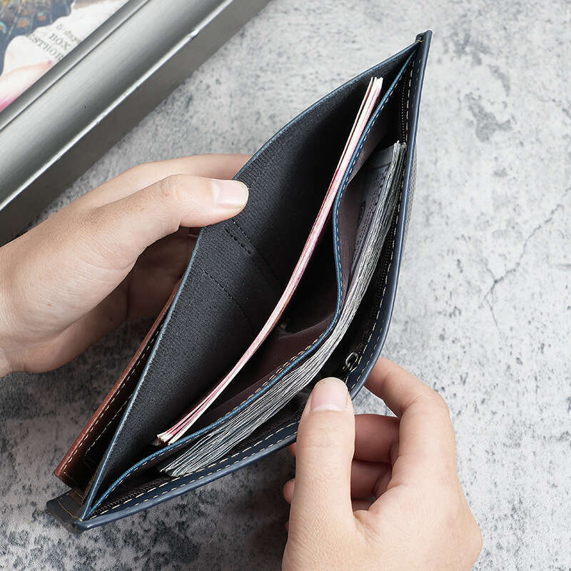 Men's Short Fashion Multi-Card Slot Patchwork Leather Zipper Youth Student Wallet