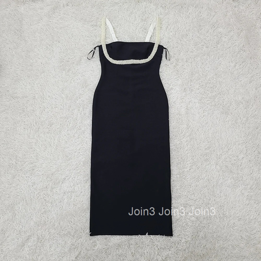 2025 Summer Hot Cross-border Foreign Trade High End Elegant Womens Pearl Strap Sexy Sweet and Spicy Bandage Dress Short Style