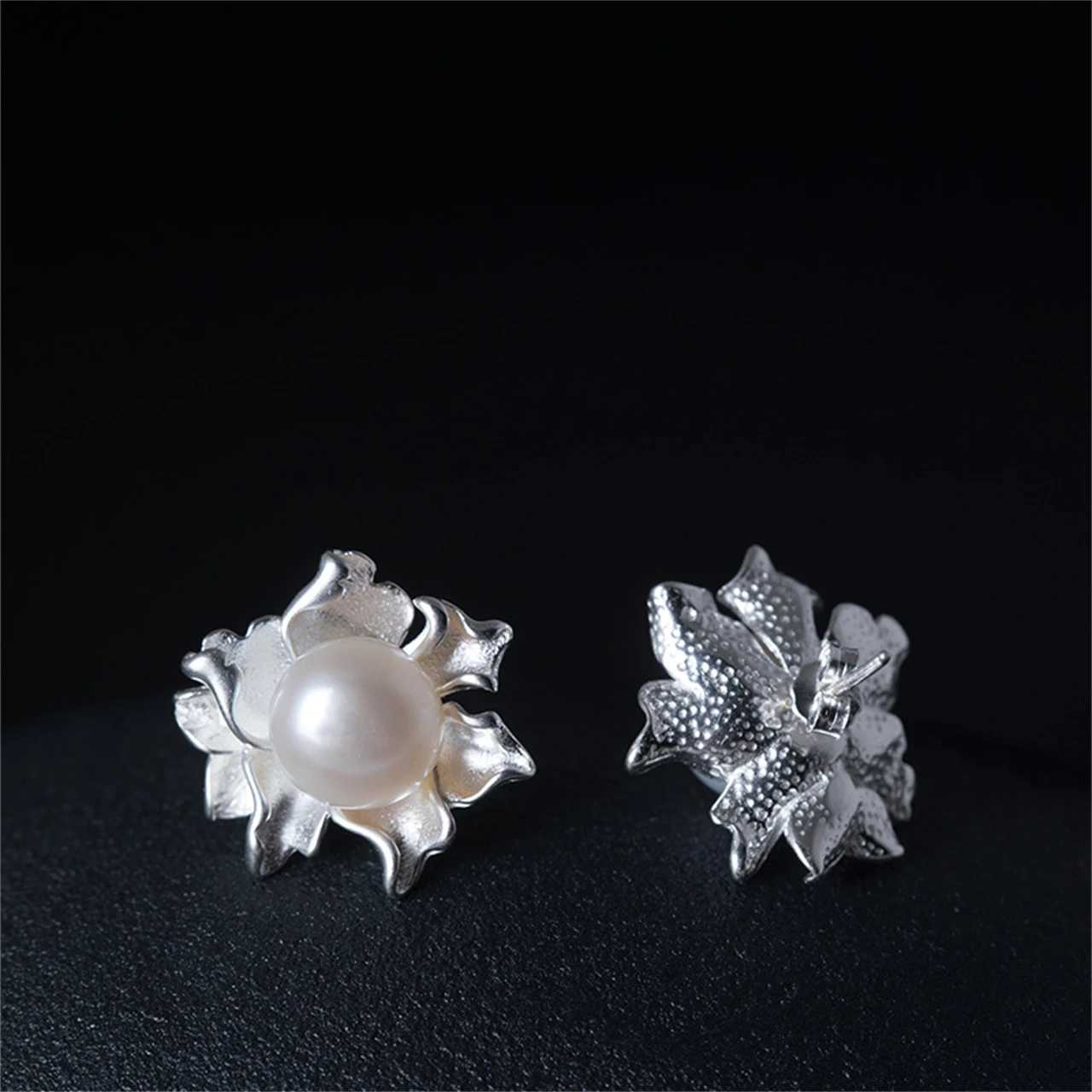 925 Sterling Silver Flower Earrings Fashion Chinese Style Natural Pearl 7.6mm Women Gifts Young Simple Jewelry WholesalesXJ250623