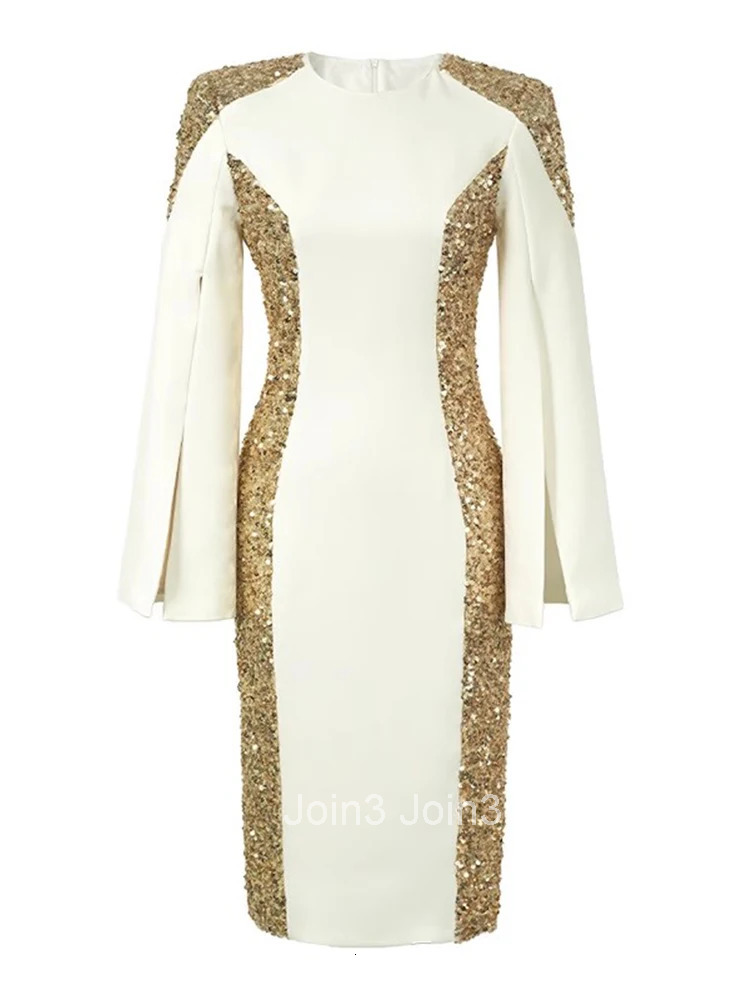Fashion Sparkly Gold Sequin Evening Dress Women Ladies Clothing Elegant Commute Chic Slit Sleeve Midi Prom Robe Mujer Vestidos