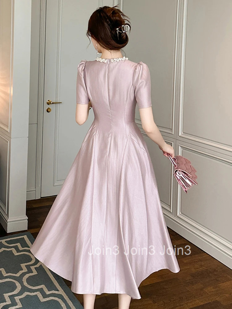 Summer Fashion Elegant Solid Vacation Evening Dress Women Clothes Pearl Hollow O-Neck Slim Midi Robe Party Prom Vestidos Fiesta