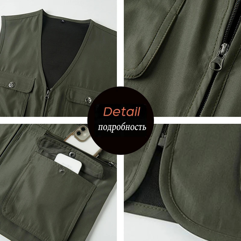 Men Outdoor Breathable Sleeveless Vest Men Tactical Cargo Fishing Vests Man Casual Multi Pocket Work Tool Safari Vest Waistcoats 250617
