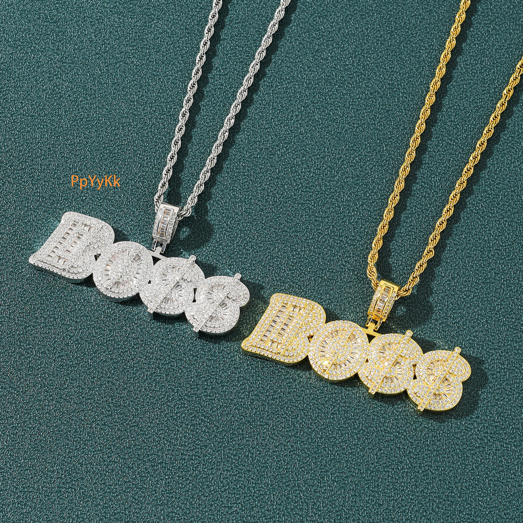 New Arrival Luxury Moissanite Chinese Letter Pendant Round Square Iced Out Diamond Men's Streetwear Swag Necklace Pass the diamond tester