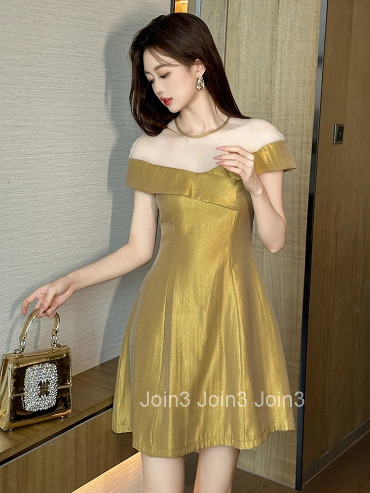 New Summer Retro Satin Short Sleeve Gown Evening Dress Women Clothes Mesh Sheer Sexy O-Neck Slim A-Line Short Party Prom Vestido