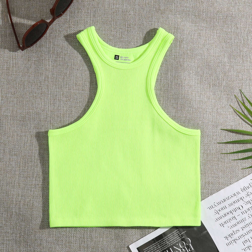 Women's Halter Neck Nylon Sports Bra Yoga Sweat-Wicking Seamless Underwear Running Quick-Dry Tank Top Short Style