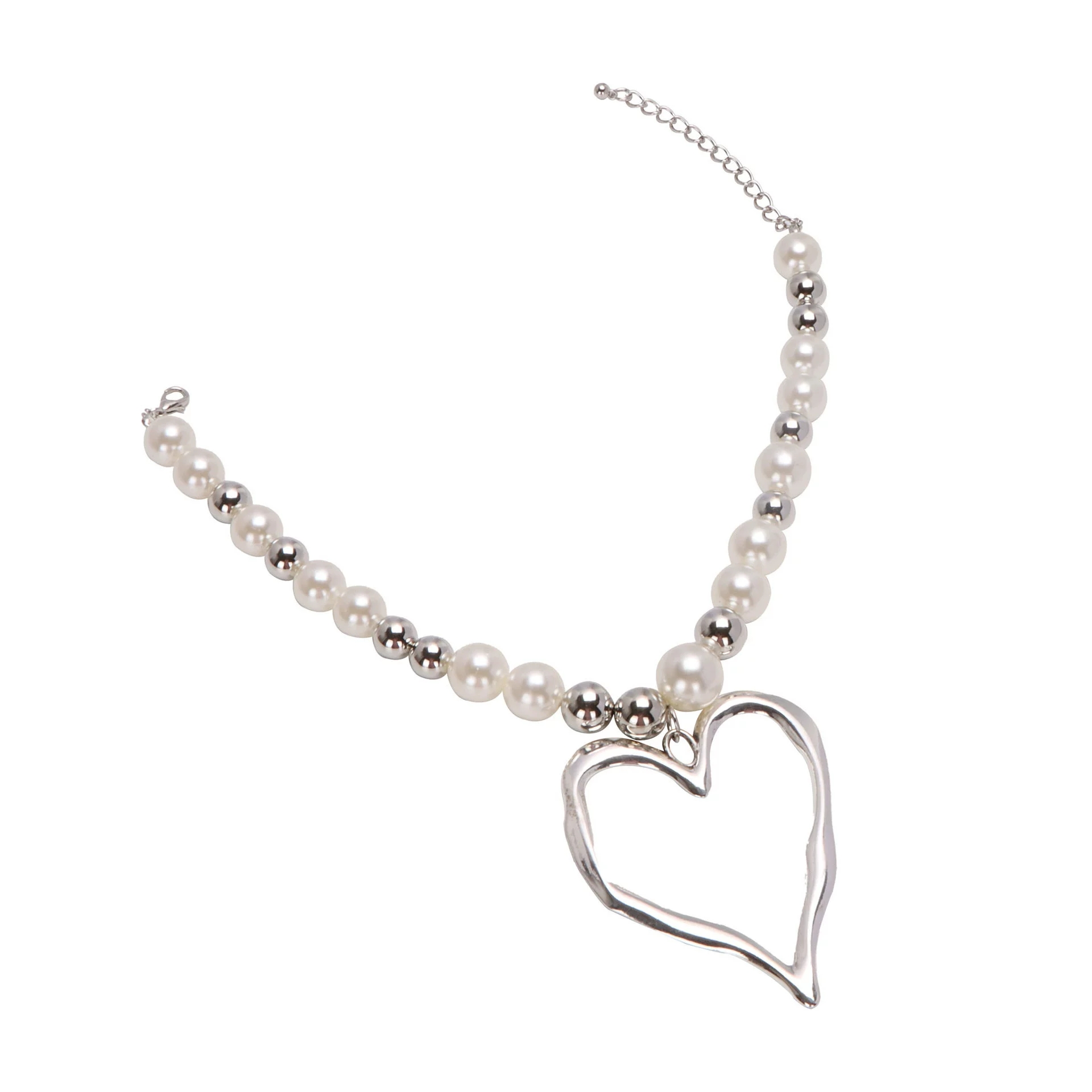 Chic Earrings Set: Bold Lava Heart Pendants Complementing Delicate Pearls