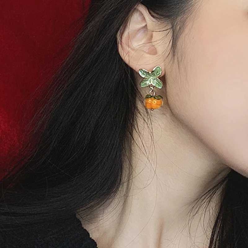 Creative Persimmon Orange Color Flower Stud Earrings For Women Painting Oil Glazed Glass Earrings Jewelry Accessories XJ250623
