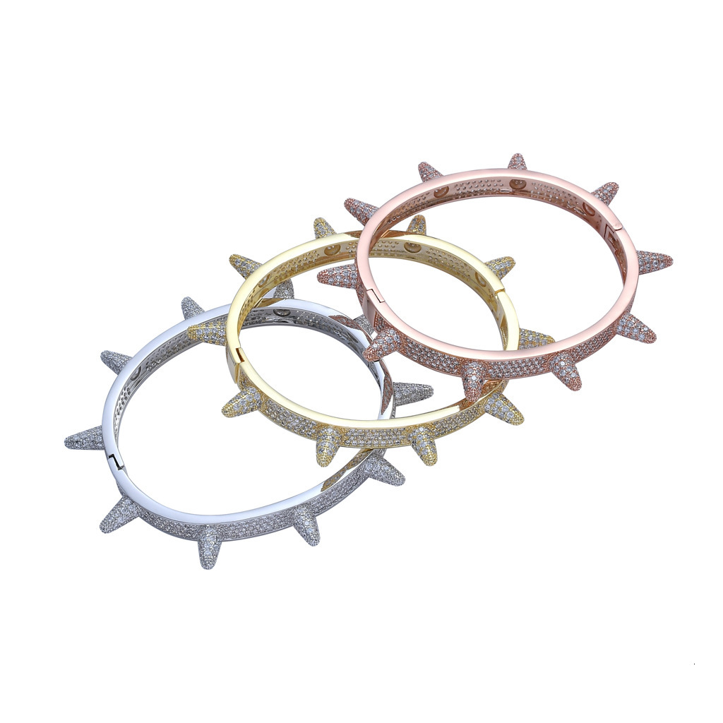 Hip Hop Diamond Inlaid Rivets Punk Heavy Metal Moissanite Trendy Brand Unisex Statement Bracelet Pass the diamond tester